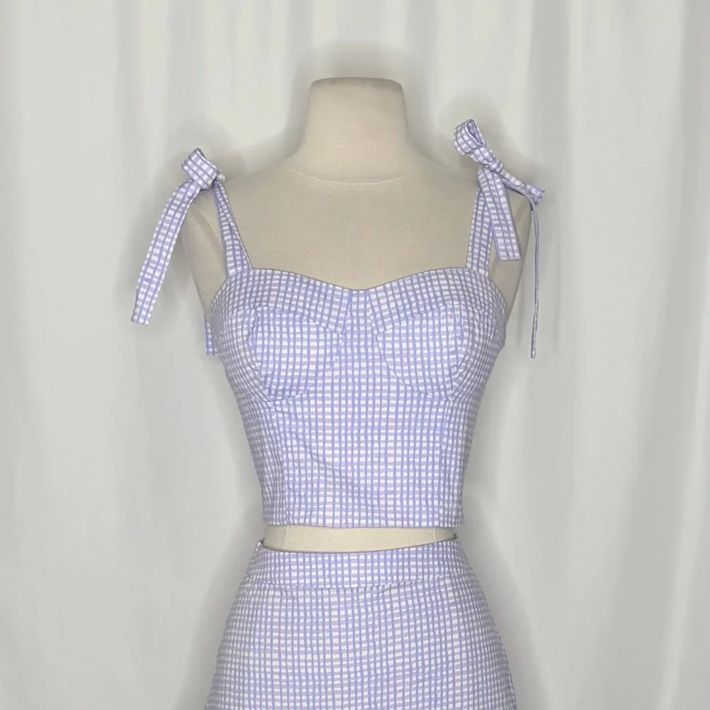 LILLY PULITZER Rosalie Lilac Gingham Crop Top Ruffle Skirt 2 Piece Size 2
